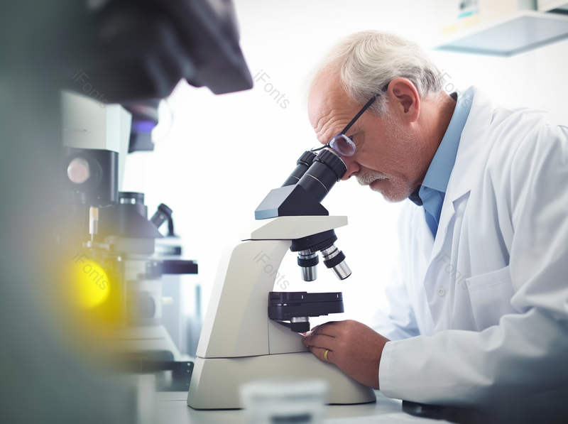 老年戴眼镜科学家使用显微镜,高清,摄影图,摄影图片,图片大全,摄影图免费下载